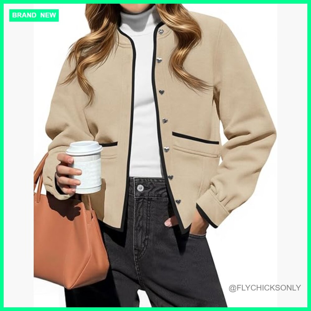 Polyester Puff Sleeve Bomber Jacket Button Down C… - image 1